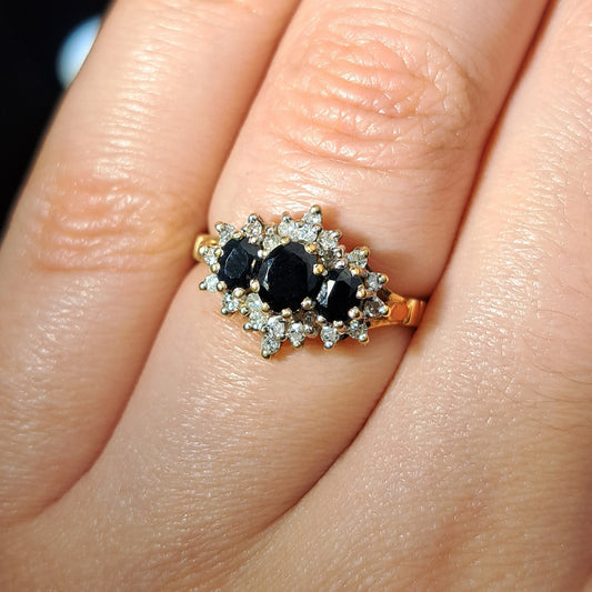 The Vintage 1992 Sapphire and Diamond Cluster Ring