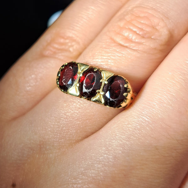 The Vintage 1989 Three Garnet Ring