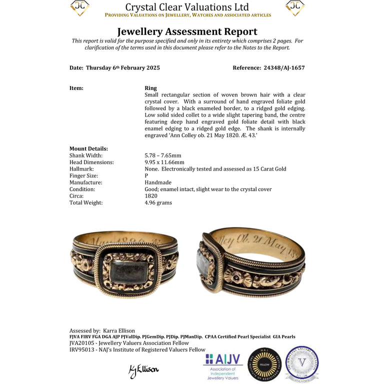 The Antique Georgian 1820 Hairwork and Enamel Mourning Ring