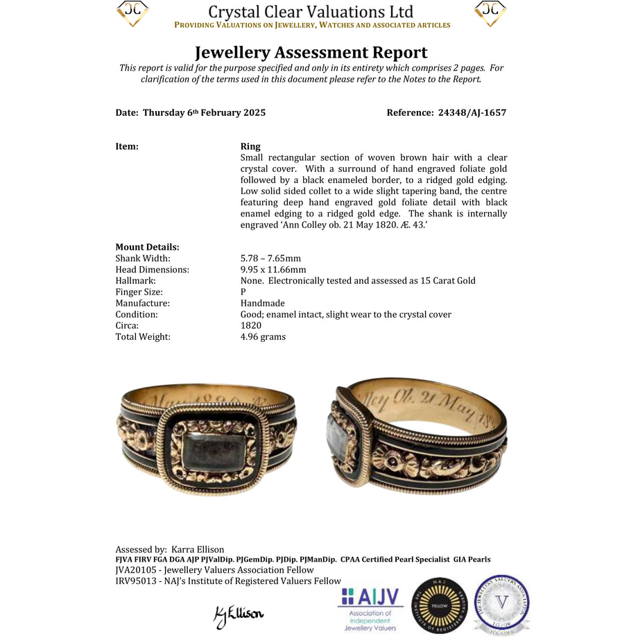 The Antique Georgian 1820 Hairwork and Enamel Mourning Ring