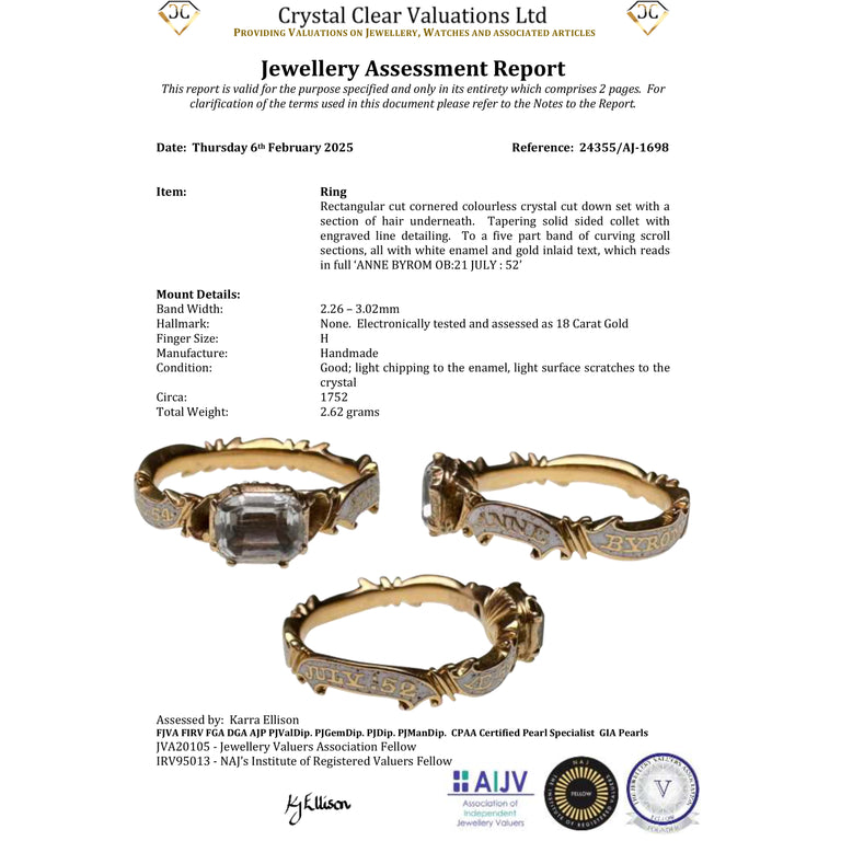 The Antique 1752 Georgian Hairwork Crystal Mourning Ring