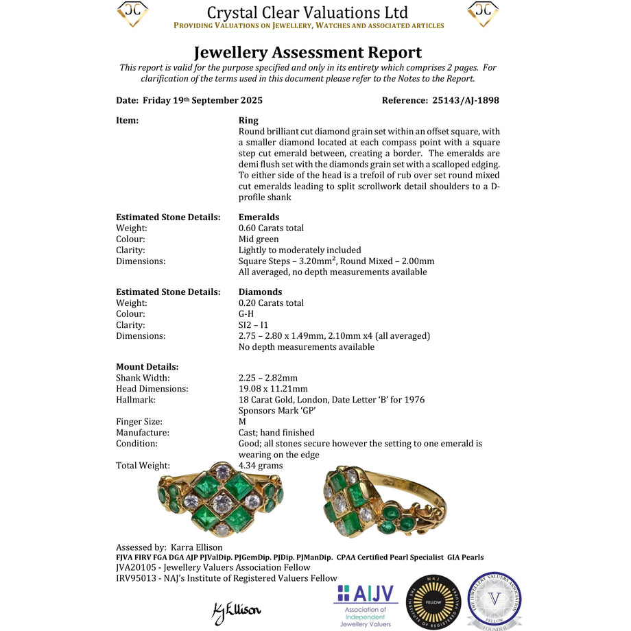 The Vintage 1976 Emerald And Diamond Geometric Ring