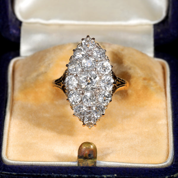 The Antique Victorian Navette Old European Cut Diamond Ring