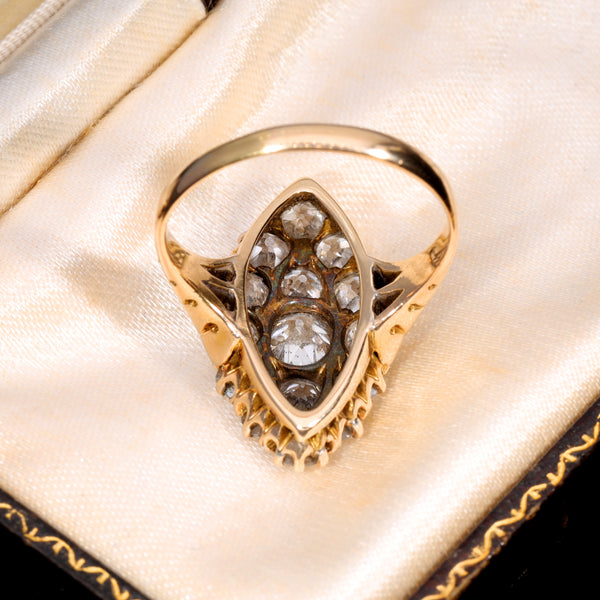 The Antique Victorian Navette Old European Cut Diamond Ring