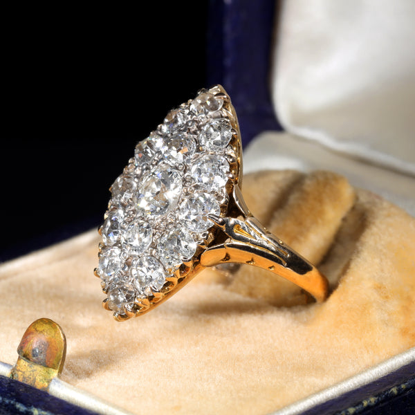 The Antique Victorian Navette Old European Cut Diamond Ring