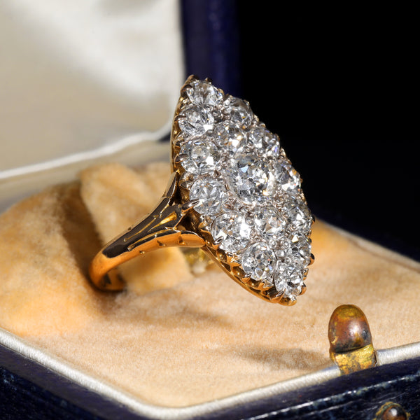 The Antique Victorian Navette Old European Cut Diamond Ring