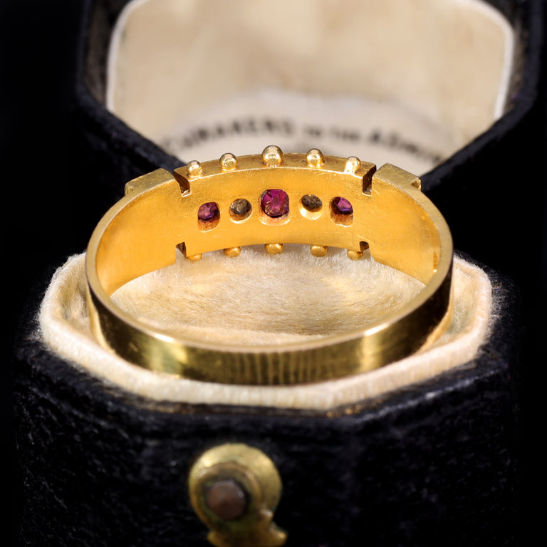 The Antique Victorian 1879 Ruby, Pearl and Rose Cut Diamond Ring