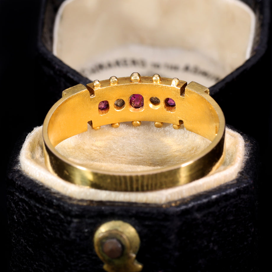 The Antique Victorian 1879 Ruby, Pearl and Rose Cut Diamond Ring