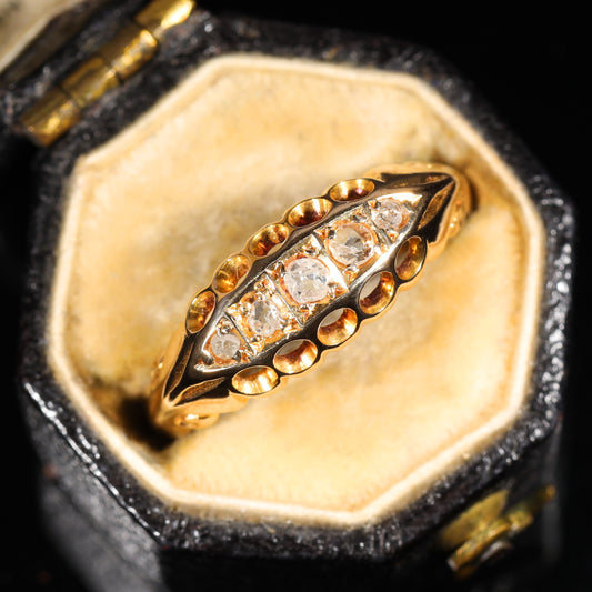 The Antique Edwardian 1906 Rose Cut Diamond Boat Ring