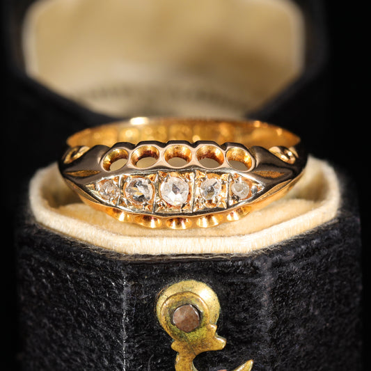 The Antique Edwardian 1906 Rose Cut Diamond Boat Ring