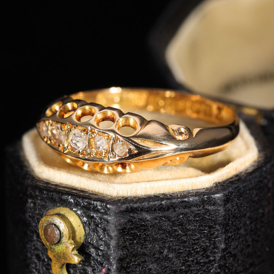 The Antique Edwardian 1906 Rose Cut Diamond Boat Ring