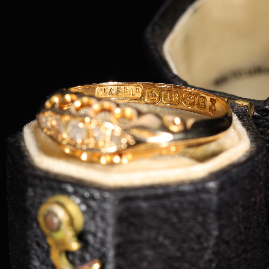 The Antique Edwardian 1906 Rose Cut Diamond Boat Ring