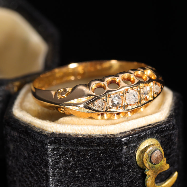 The Antique Edwardian 1906 Rose Cut Diamond Boat Ring