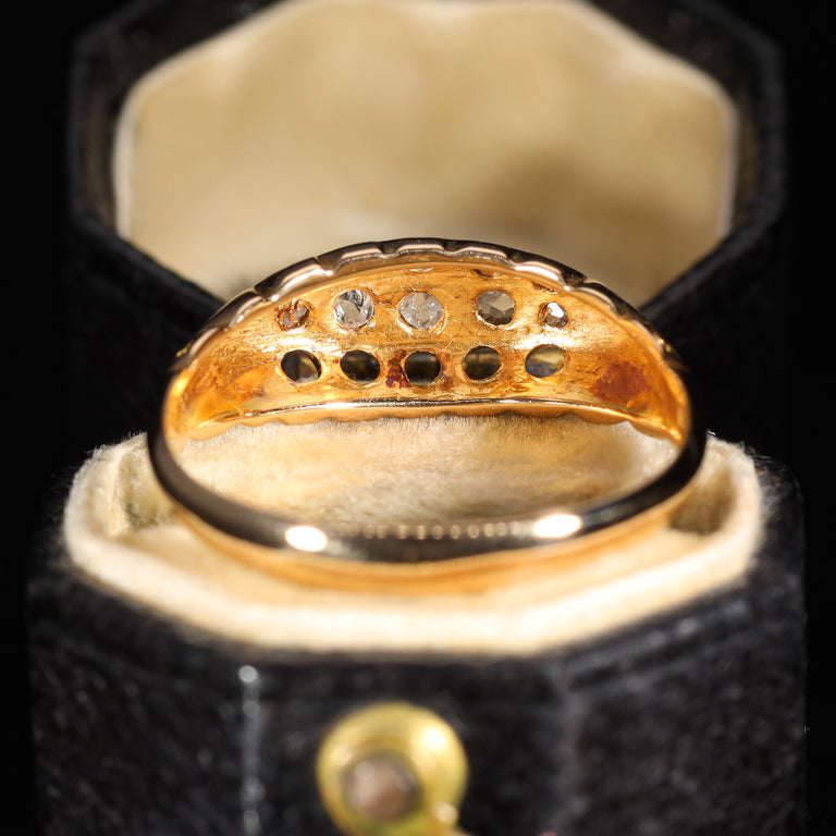 The Antique Edwardian 1906 Rose Cut Diamond Boat Ring