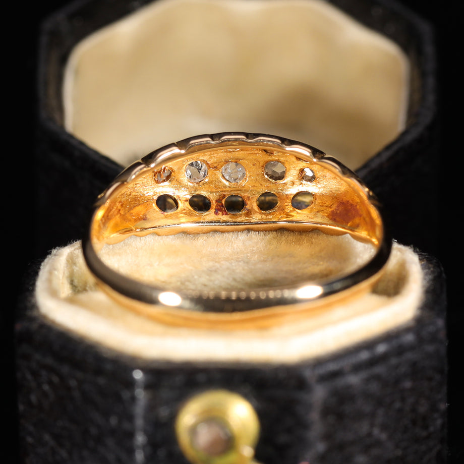 The Antique Edwardian 1906 Rose Cut Diamond Boat Ring