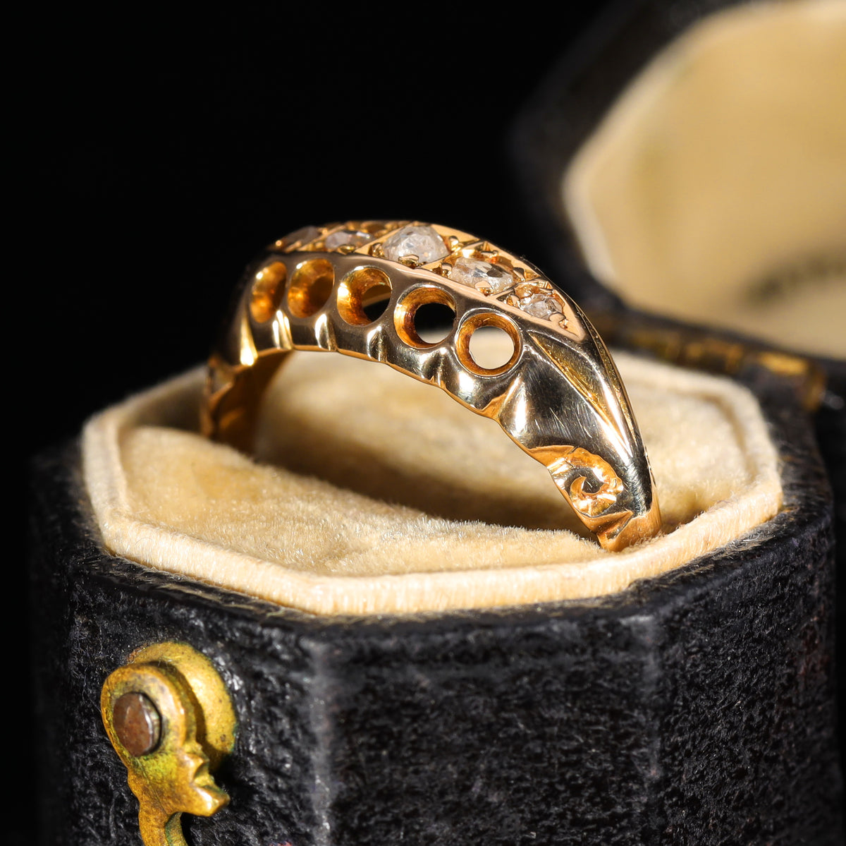 The Antique Edwardian 1906 Rose Cut Diamond Boat Ring