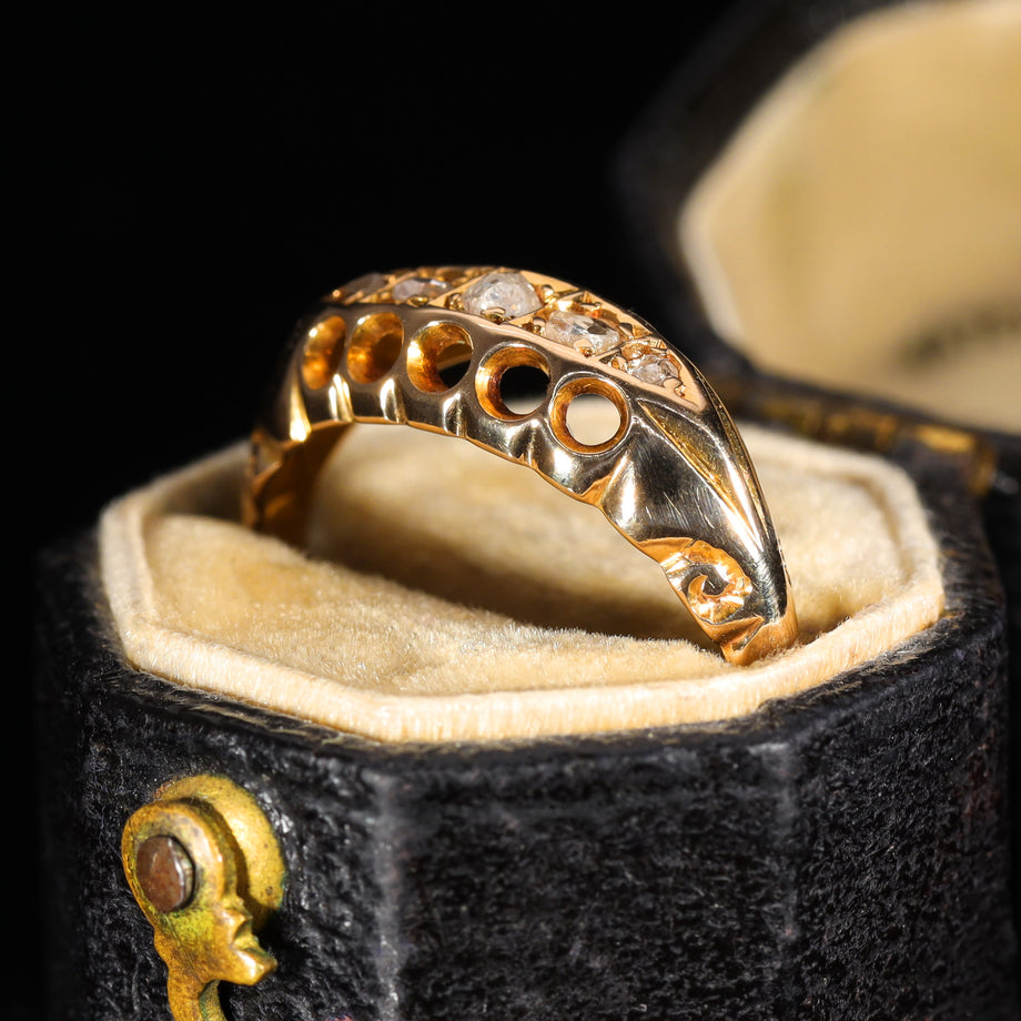 The Antique Edwardian 1906 Rose Cut Diamond Boat Ring