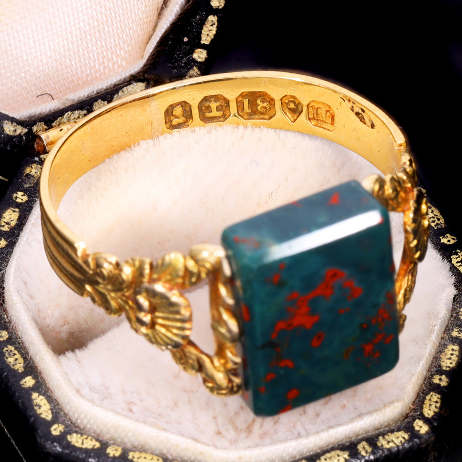 The Antique 1827 Georgian Bloodstone Swivel Ring