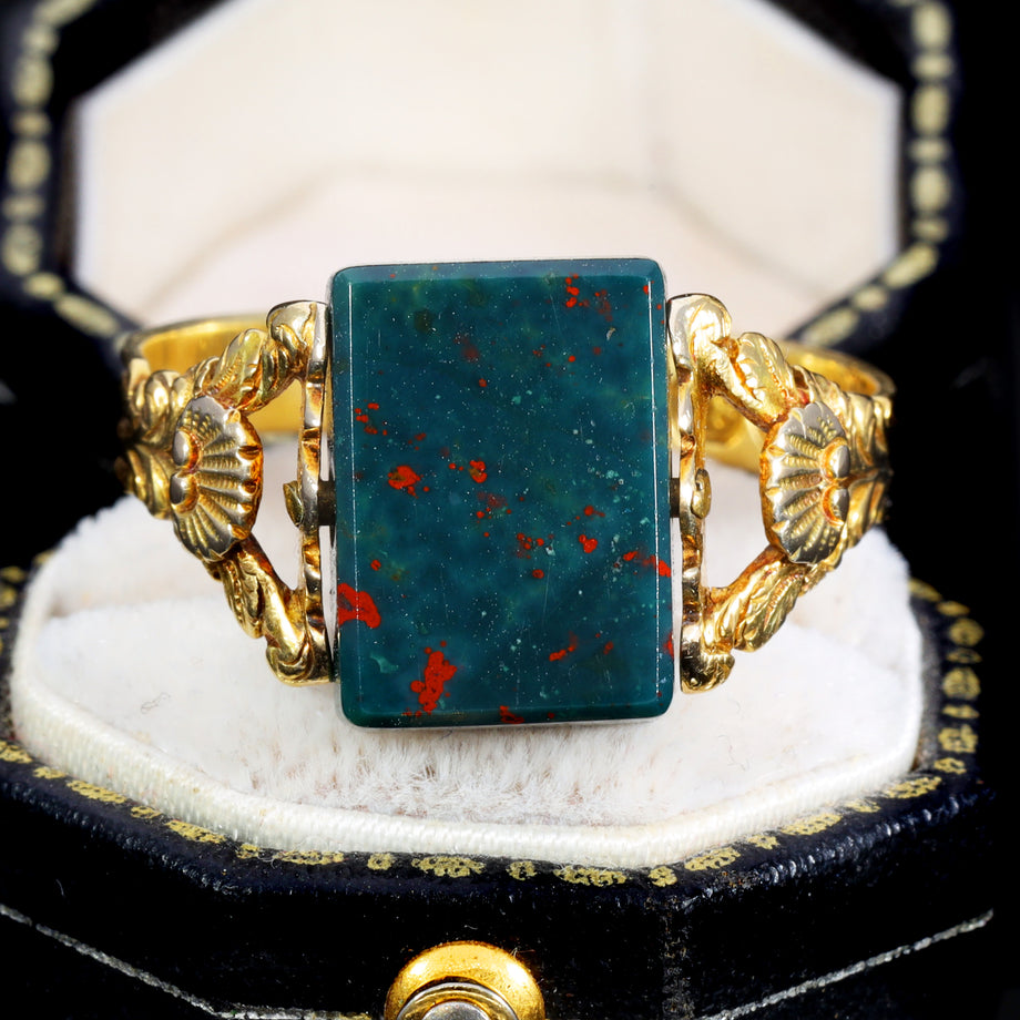 The Antique 1827 Georgian Bloodstone Swivel Ring