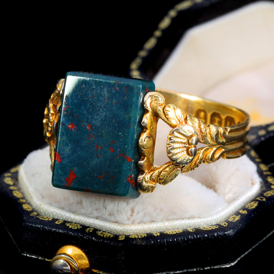 The Antique 1827 Georgian Bloodstone Swivel Ring