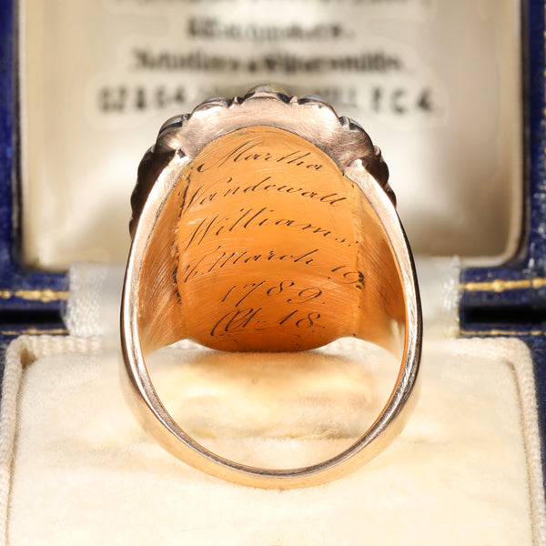 The Antique 1789 Georgian Diamond, Pearl and Enamel Mourning Ring