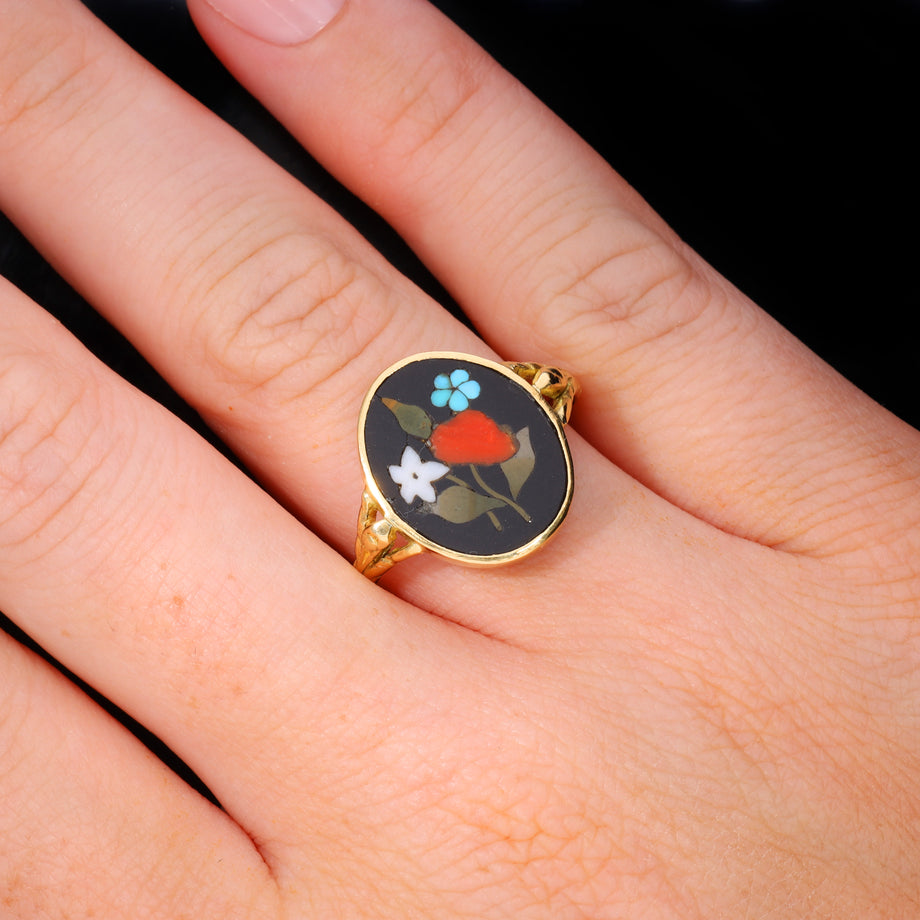 The Antique Georgian Pietra Dura Gemstone Ring