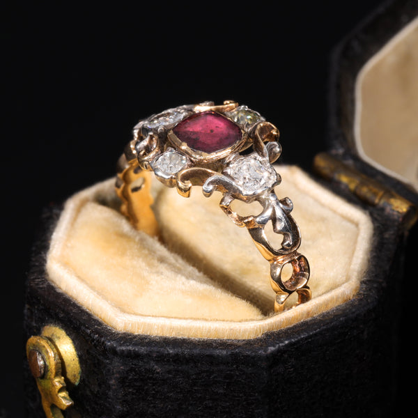 The Antique Georgian Garnet and Diamond Filigree Ring