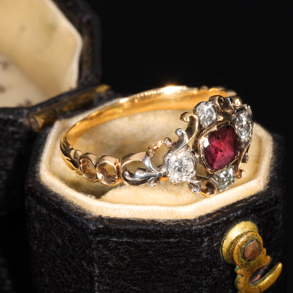 The Antique Georgian Garnet and Diamond Filigree Ring