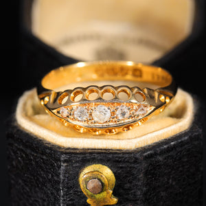 The Antique 1912 Five Old Cut Diamond Boat Ring