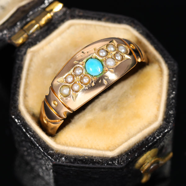 The Antique 1886 Victorian Turquoise and Pearl Ring