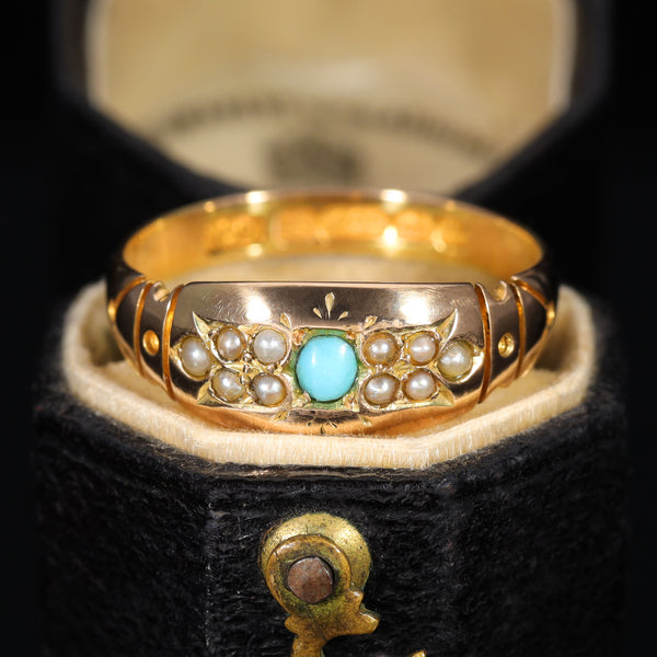 The Antique 1886 Victorian Turquoise and Pearl Ring