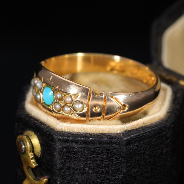 The Antique 1886 Victorian Turquoise and Pearl Ring