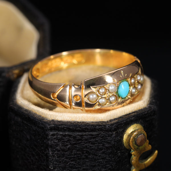 The Antique 1886 Victorian Turquoise and Pearl Ring