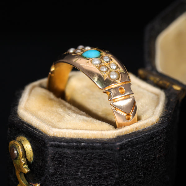 The Antique 1886 Victorian Turquoise and Pearl Ring