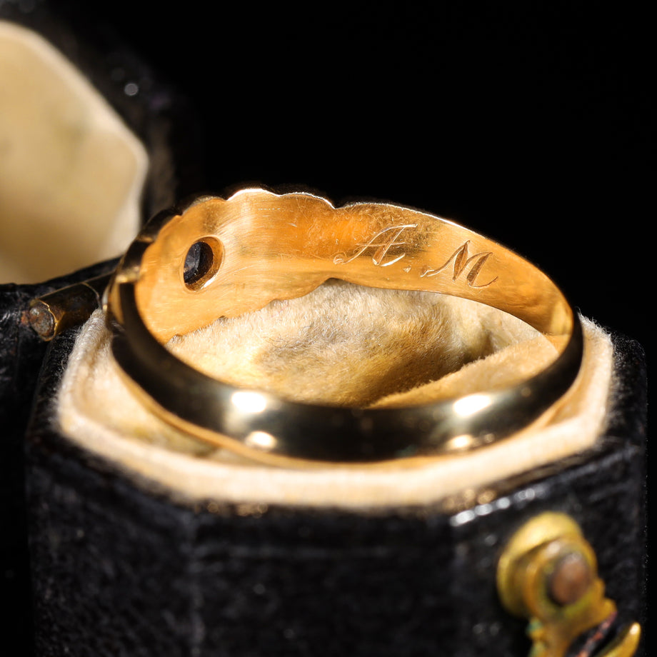 The Antique 1897 Sapphire and Pearl Boat Ring