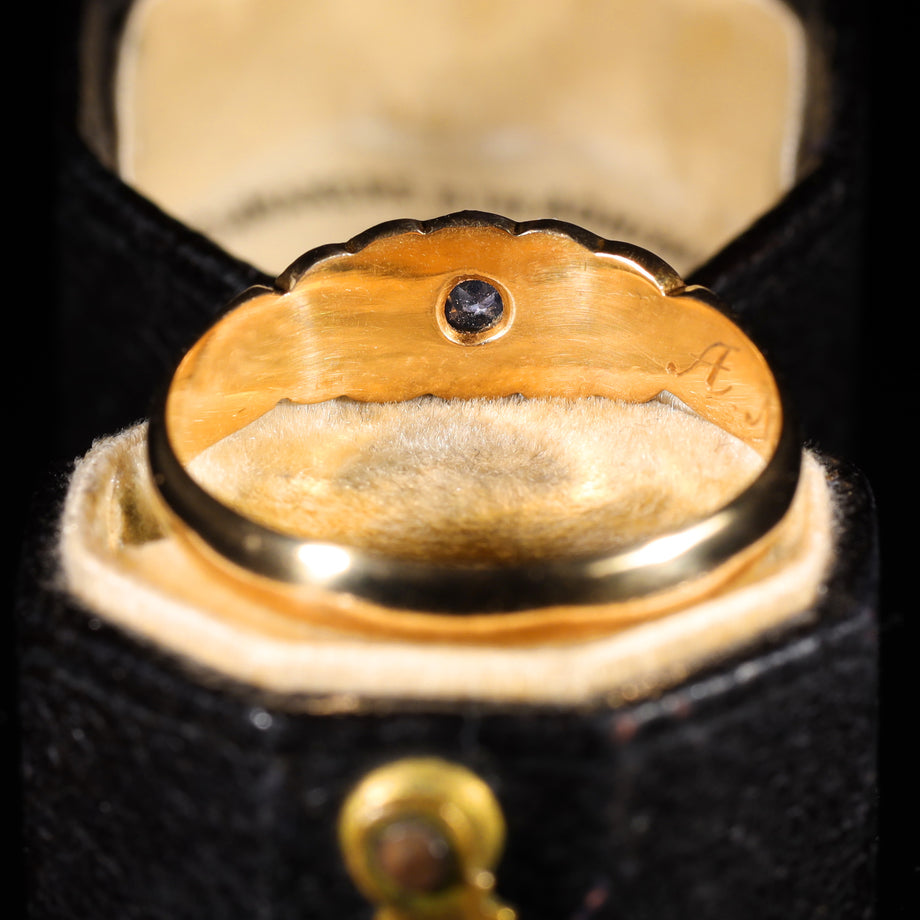 The Antique 1897 Sapphire and Pearl Boat Ring