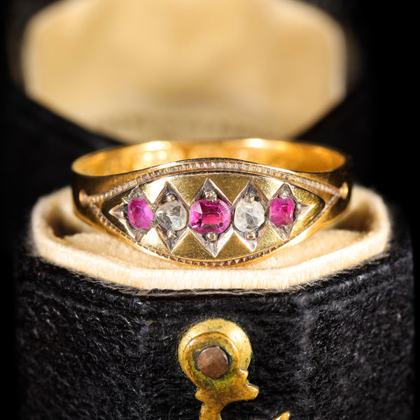 The Antique 1878 Rose Cut Diamond and Ruby Ring