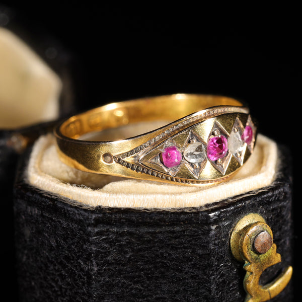 The Antique 1878 Rose Cut Diamond and Ruby Ring