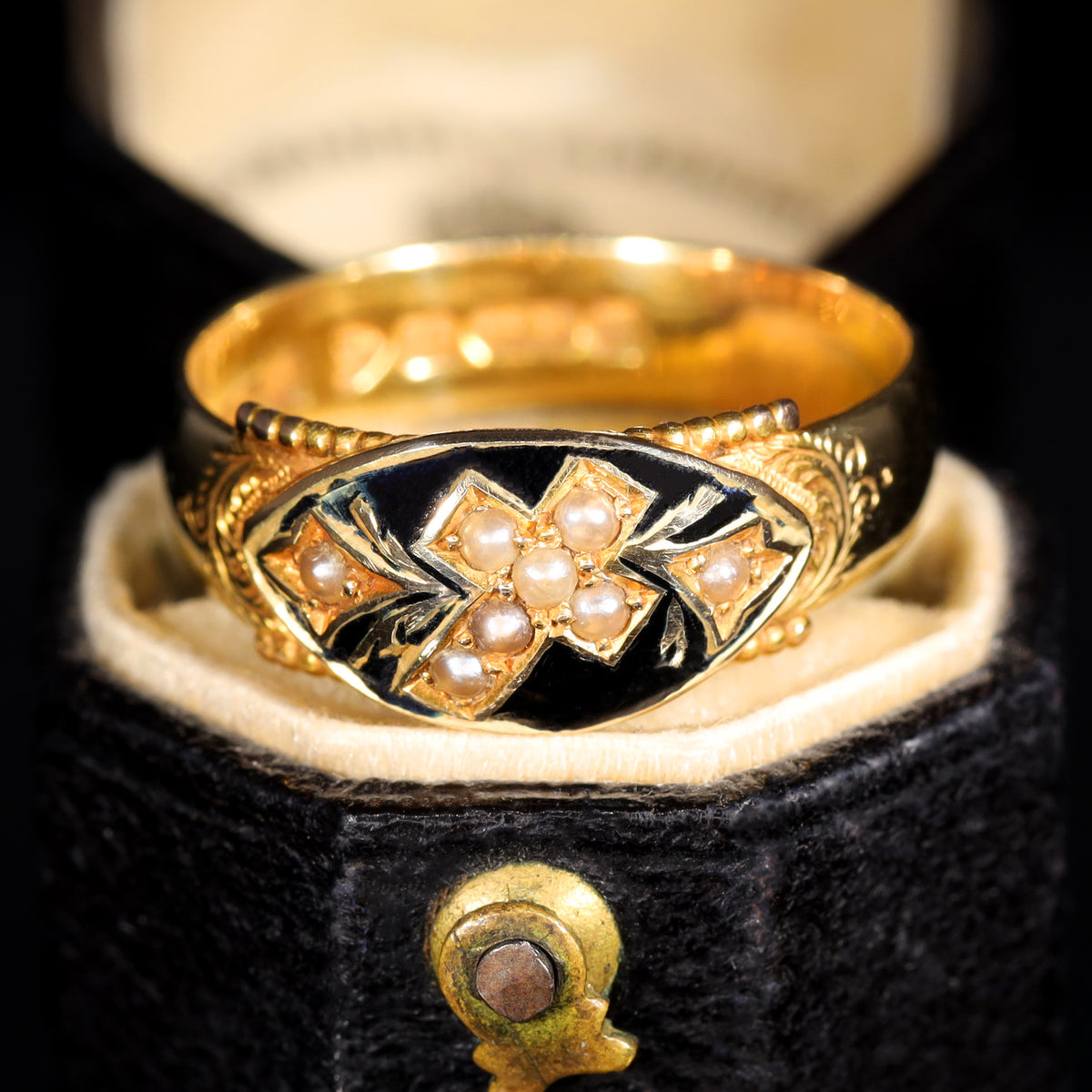 The Antique 1914 Pearl and Enamel Cross Ring
