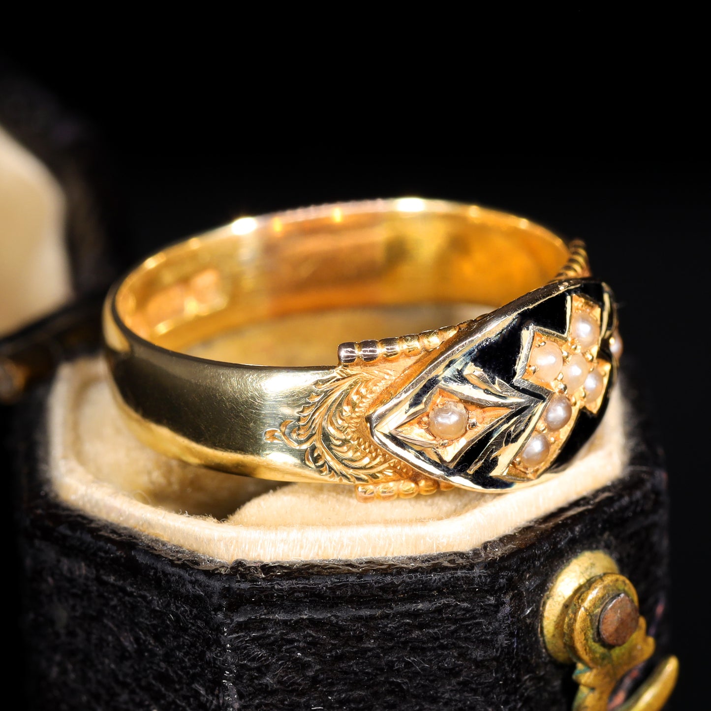 The Antique 1914 Pearl and Enamel Cross Ring