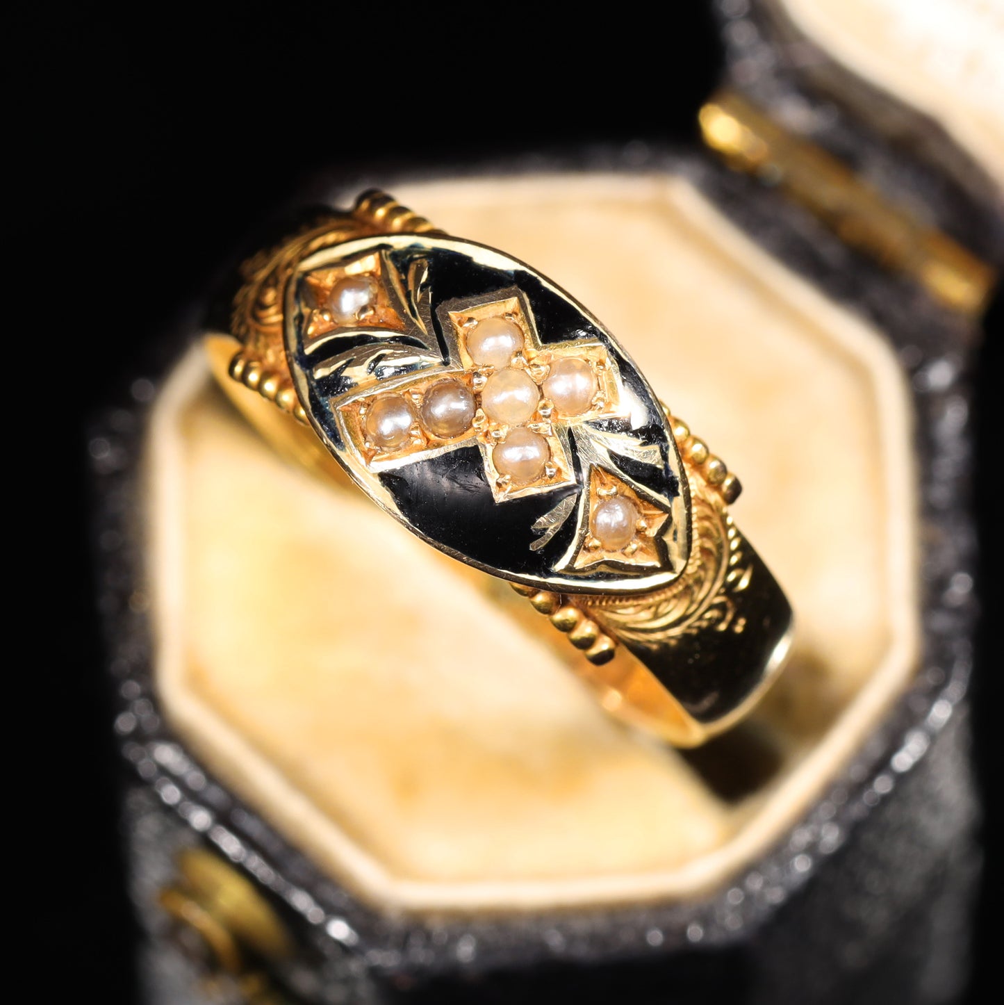The Antique 1914 Pearl and Enamel Cross Ring