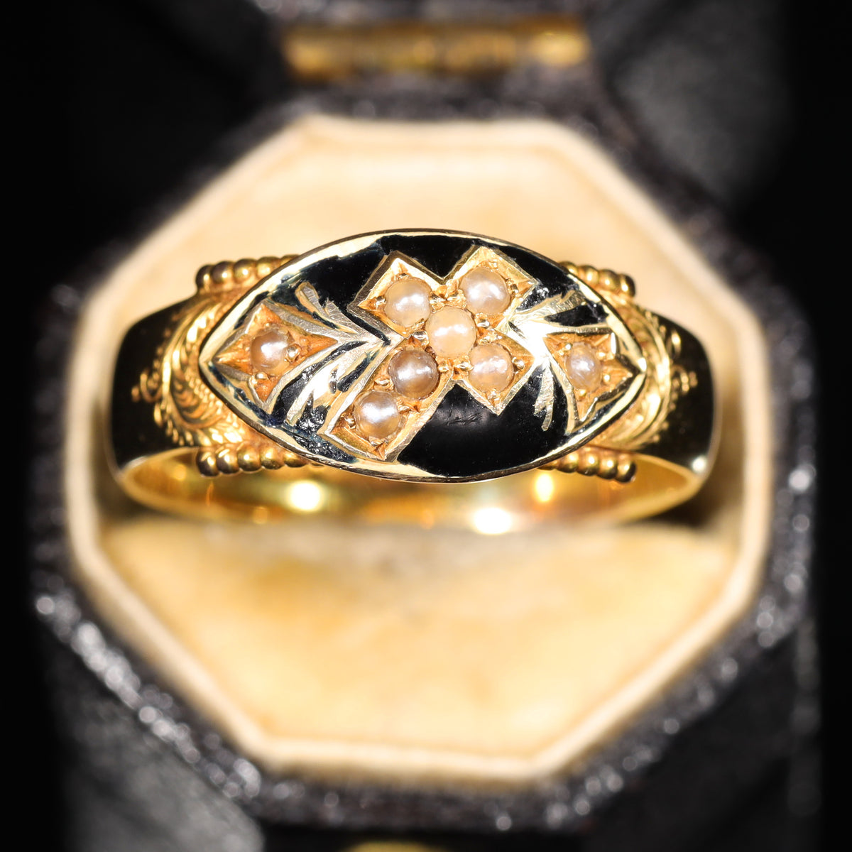 The Antique 1914 Pearl and Enamel Cross Ring