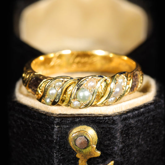 The Antique Victorian Pearl and Hairwork Mourning Ring
