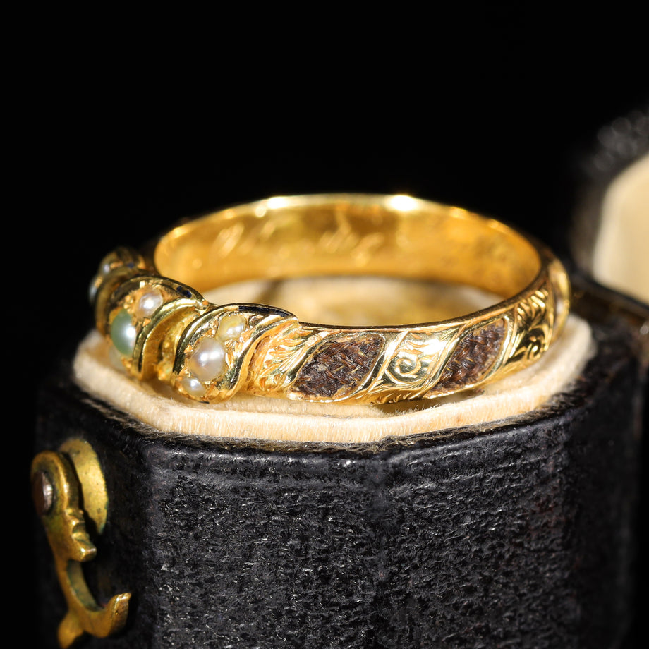 The Antique Victorian Pearl and Hairwork Mourning Ring