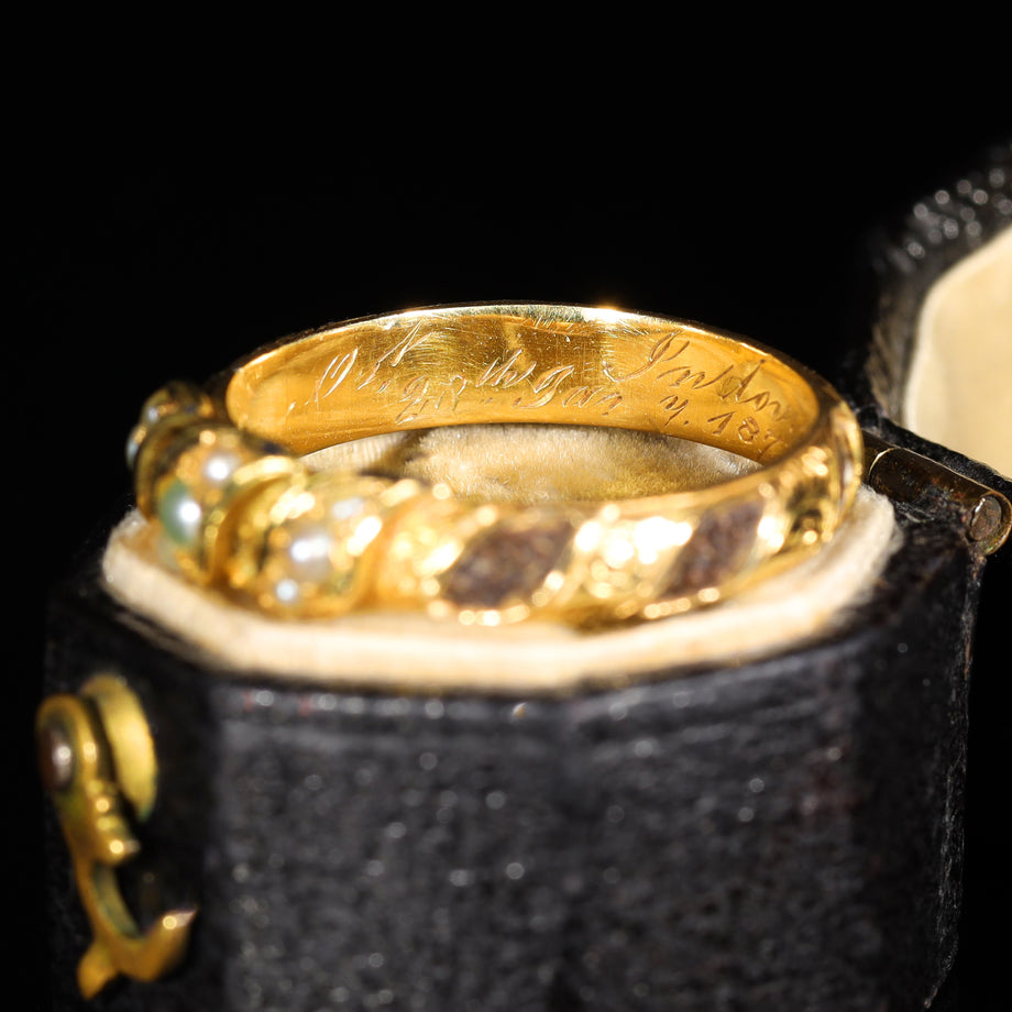 The Antique Victorian Pearl and Hairwork Mourning Ring