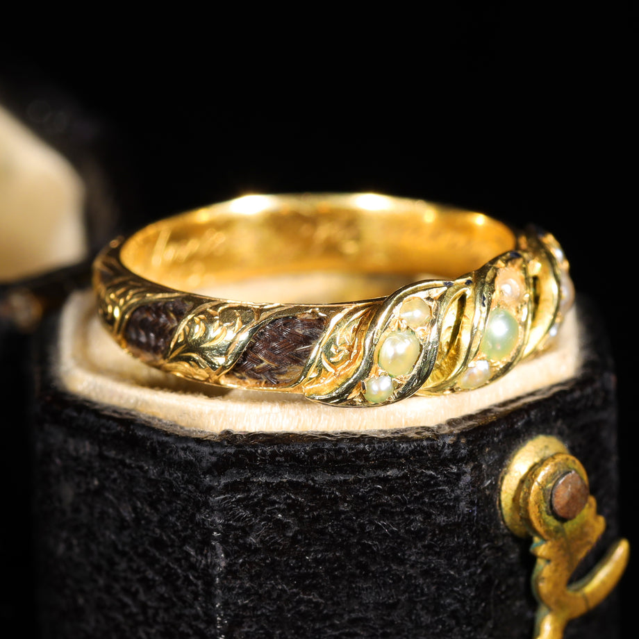 The Antique Victorian Pearl and Hairwork Mourning Ring