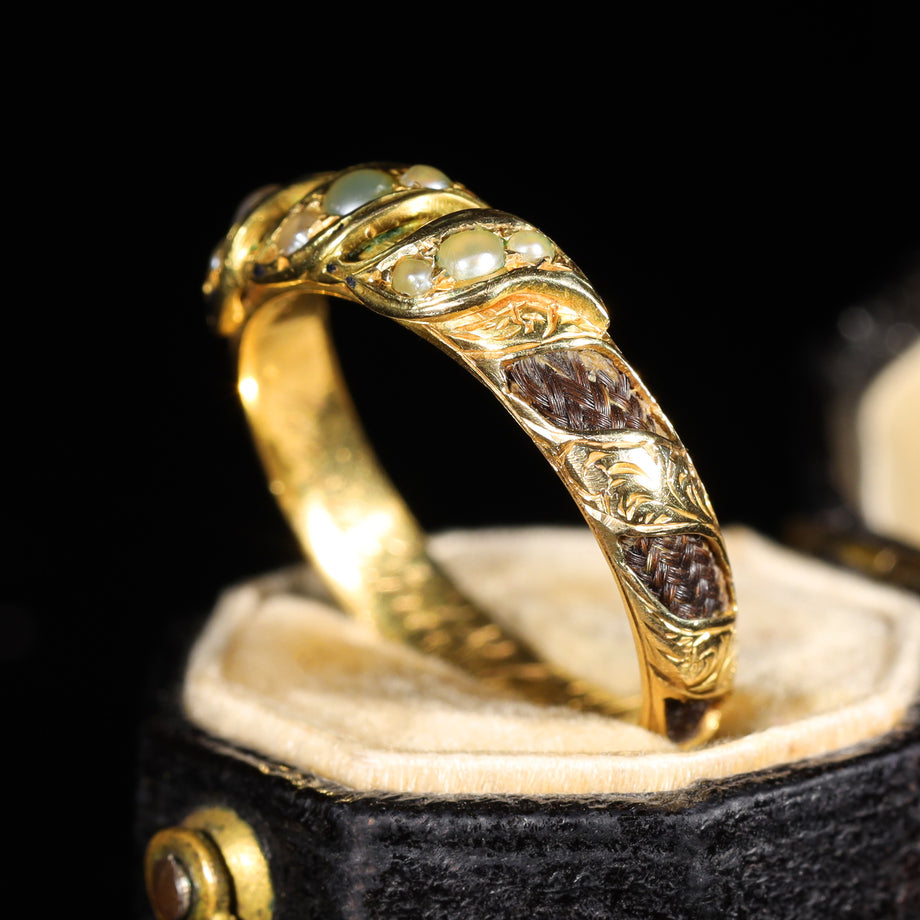 The Antique Victorian Pearl and Hairwork Mourning Ring