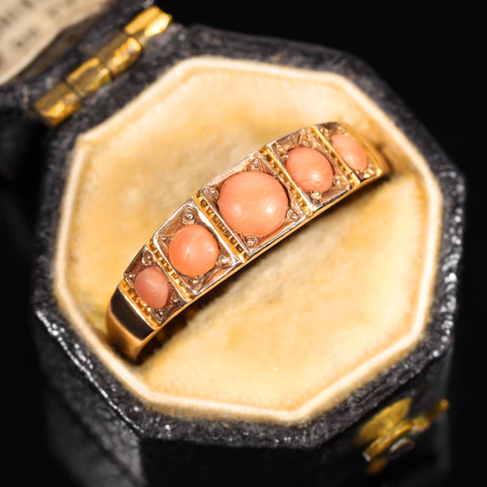 The Antique Victorian 1900 Five Stone Coral Ring