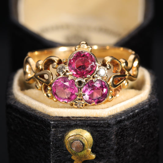 The Antique Victorian Garnet and Diamond Trefoil Ring