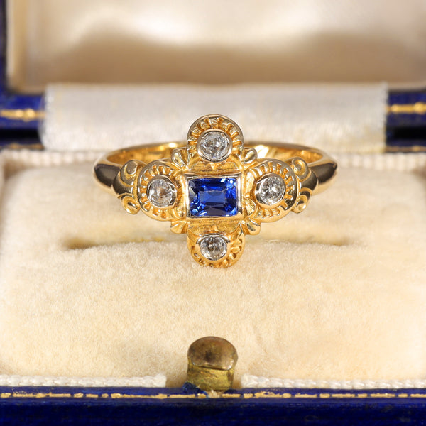 The Antique Victorian Sapphire and Diamond Hand Carved Ring